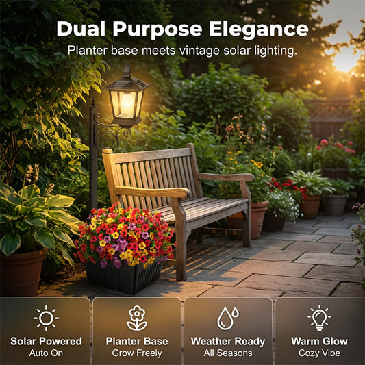 🌙🛒 -50% ! 🪴Lampe Solaire de Jardin à Base Jardinière – Charge Autonome, IP65 & Lumière Blanc Chaud