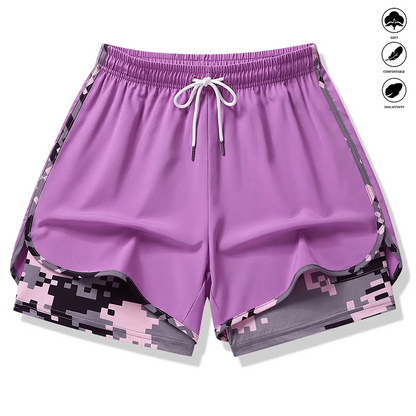 💐50% DE RÉDUCTION ! Short 2 en 1 Sport pour Femme – Tissu Respirant & Doublure Camouflage 🏃‍♀️💨【Offre Limitée】