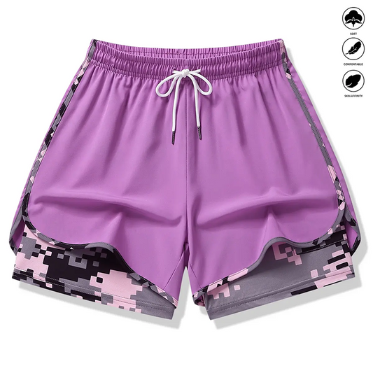 💐50% DE RÉDUCTION ! Short 2 en 1 Sport pour Femme – Tissu Respirant & Doublure Camouflage 🏃‍♀️💨【Offre Limitée】