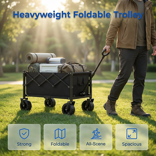 🛒💪OFFRE LIMITÉE 50% DE RÉDUCTION! 📦 Chariot pliable de transport extérieur – Cadre acier & capacité 130L – Transportez facilement de lourdes charges.