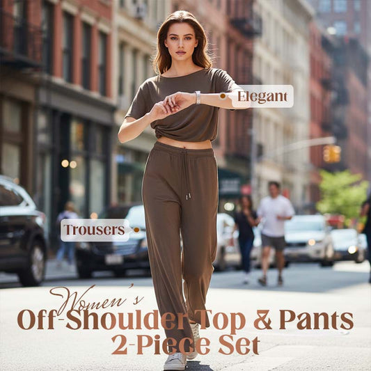 💐50% DE RÉDUCTION ! Tenue Automne – Haut À Épaules Dénudées & Pantalon Large – Look Bohème Chic 🍂🧣【Offre Limitée】