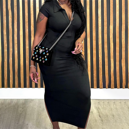 👗 50% DE RÉDUCTION! ✨ Robe Bodycon Midi Col V pour Femme – Taille Ajustée, Tissu Stretch & Parfaite Pour Une Soirée Élégante 💃