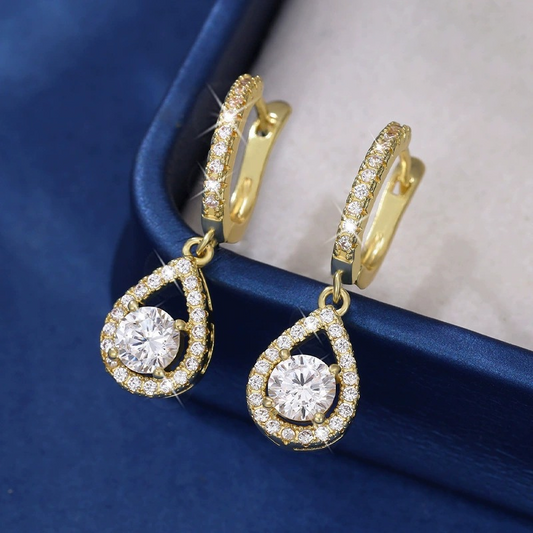 💎 50% DE RÉDUCTION! Boucles d'Oreilles Créoles Larme – Zirconiums Étincelants, Sertissage Pavé & Finition Or/Argent 💍
