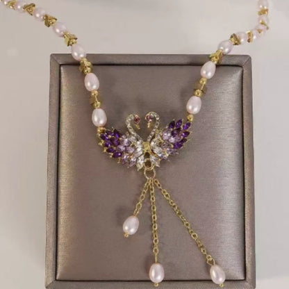 💐53% DE RÉDUCTION ! Collier Violet à Deux Cygnes – Idée Cadeau pour Elle 🎁💖【Offre Exceptionnelle】