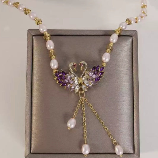 💐53% DE RÉDUCTION ! Collier Violet à Deux Cygnes – Idée Cadeau pour Elle 🎁💖【Offre Exceptionnelle】