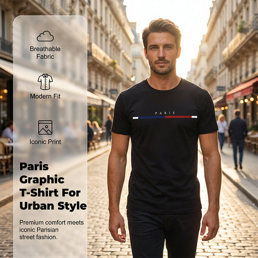 🎨👌🔵 OFFRE LIMITÉE 50% DE RÉDUCTION! T-Shirt Graphique "PARIS" Coupe Ajustée – Mélange de Coton Doux et Respirant, Disponible en Bleu Marine, Noir, Blanc, Gris et Bordeaux – Rehaussez Votre Look Quotidien 🔴⚪🔵