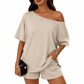 💐60% DE RÉDUCTION ! Ensemble 2 Pièces : Haut À Épaules Dénudées & Short – Look Sensuel & Féminin ☀️💋【Offre Limitée】