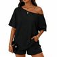 💐60% DE RÉDUCTION ! Ensemble 2 Pièces : Haut À Épaules Dénudées & Short – Look Sensuel & Féminin ☀️💋【Offre Limitée】