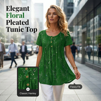 💐50% DE RÉDUCTION ! Tunique femme plissée à imprimé floral – Tissu léger et fluide pour un confort absolu 🌸🍃【Offre Limitée】