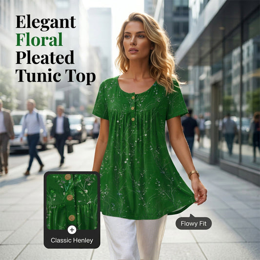 💐50% DE RÉDUCTION ! Tunique femme plissée à imprimé floral – Tissu léger et fluide pour un confort absolu 🌸🍃【Offre Limitée】