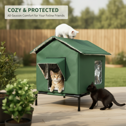 🐱🏡 -50% ! 🌿 Maison pour Chat Extérieure Surélevée Toutes Saisons – Oxford & Aluminium Thermique, Impérméable & Pliable.