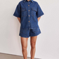 🏖️👚🌊 OFFRE LIMITÉE 50% DE RÉDUCTION! Ensemble Chemise et Short Denim Assorti – Look Vacances Prêt à Porter, Doux et Respirant 🧺☁️
