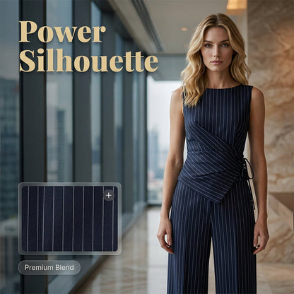 👗🔄🌸 OFFRE LIMITÉE 50% DE RÉDUCTION! Combinaison à Rayures Fines pour Femme avec Taille Croisée – Détail Enveloppant Flatteur, Rayures Verticales Affinantes, Style Sans Effort – Parfaite pour le Bureau, les Déjeuners et les Balades en Ville 🏙️☕