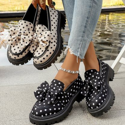 💐50% DE RÉDUCTION ! Mocassins à Plateforme Pois Ruban – Style Rétro & Confortable 🎀👞【Offre Limitée】