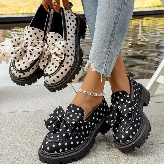 💐50% DE RÉDUCTION ! Mocassins à Plateforme Pois Ruban – Style Rétro & Confortable 🎀👞【Offre Limitée】