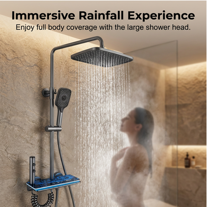 🚿🌌 Système de Douche Pluie à Affichage Numérique – Éclairage Ciel Étoilé, 4 Modes de Jet et Tablette Intégrée