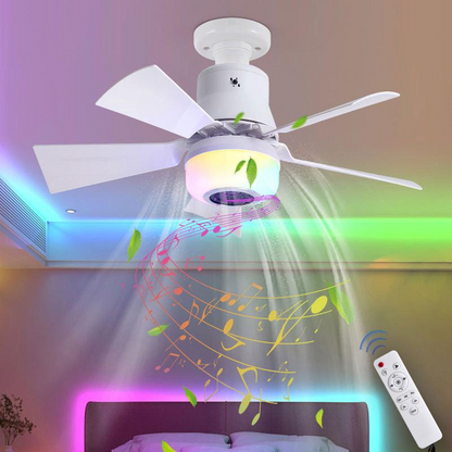 🔊50% DE RÉDUCTION ! Ventilateur de Plafond Intelligent 3-en-1 – Éclairage RGB/LED, Haut-parleur Bluetooth, 3 Vitesses, Télécommande, Culot E27, Pour Chambre & Salon 🪁📱🌈【Offre Limitée】