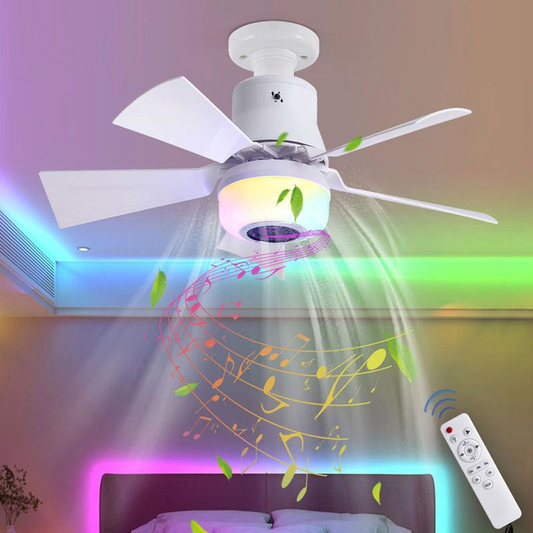 🔊50% DE RÉDUCTION ! Ventilateur de Plafond Intelligent 3-en-1 – Éclairage RGB/LED, Haut-parleur Bluetooth, 3 Vitesses, Télécommande, Culot E27, Pour Chambre & Salon 🪁📱🌈【Offre Limitée】