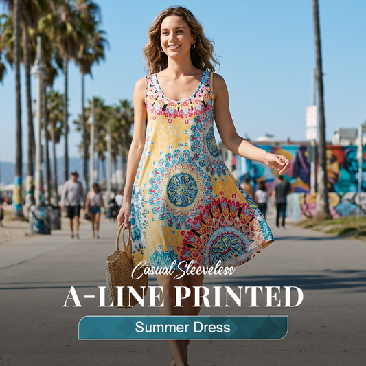 💐 PROMO EXCEPTIONNELLE -50% ! Robe Imprimée Sans Manches – Tissu Coton Léger, Tombé Fluide 🌺💨 【Offre Limitée】