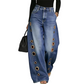 👖 50% DE RÉDUCTION 🌸 Jean femme œillets jambes larges – Doux, aéré & tendance avec ceinture – Look moderne et confortable – parfait pour un style décontracté ou chic ✨🔘🌿