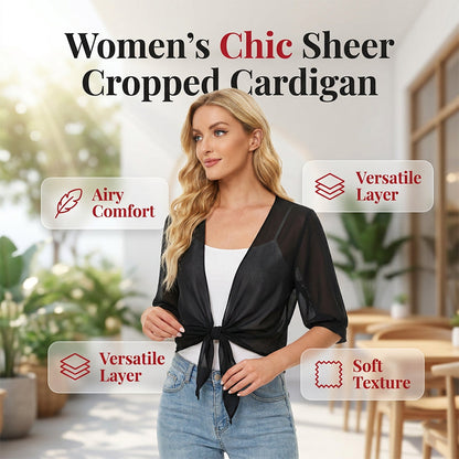 🦋 PROMOTION LIMITÉE -50% ! ✨ Haut en mousseline à nœud frontal pour femme – Transparent, crop, élégant 🍃
