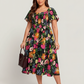 ⏰Soldes d'été : 50 % de réduction💃Robe midi à fleurs, col carré et smocks, avec poches