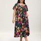 ⏰Soldes d'été : 50 % de réduction💃Robe midi à fleurs, col carré et smocks, avec poches