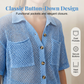 👚 50% DE RÉDUCTION ✨ Chemise boutonnée tricotée à manches courtes – Tissu ajouré, poches poitrine & coupe légère – Parfaite pour un look décontracté ou chic en été – confortable et respirante 🧶