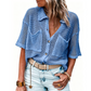 👚 50% DE RÉDUCTION ✨ Chemise boutonnée tricotée à manches courtes – Tissu ajouré, poches poitrine & coupe légère – Parfaite pour un look décontracté ou chic en été – confortable et respirante 🧶