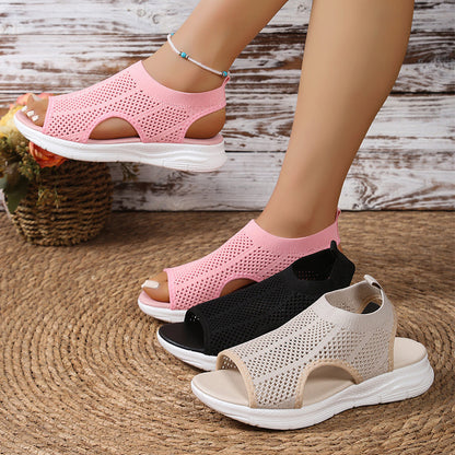 🌺👡 -50% ! 🌊Sandales Tressées à Semelle Épaisse – Maille + Caoutchouc – Bride Talon Élastique & Semelle Rembourrée pour Confort Estival