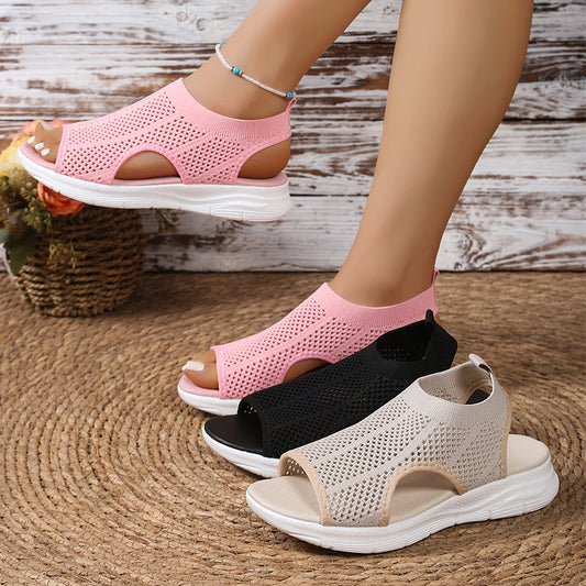 🌺👡 -50% ! 🌊Sandales Tressées à Semelle Épaisse – Maille + Caoutchouc – Bride Talon Élastique & Semelle Rembourrée pour Confort Estival