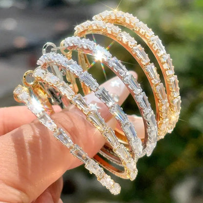 💎✨ PROMO FLASH 50% ! Boucles d'Oreilles Créoles Femme Zircone Cubique – Micro-Pavées, Cuivre, 3 Coloris, 45mm, Idéales Quotidien & Soirée 🎀
