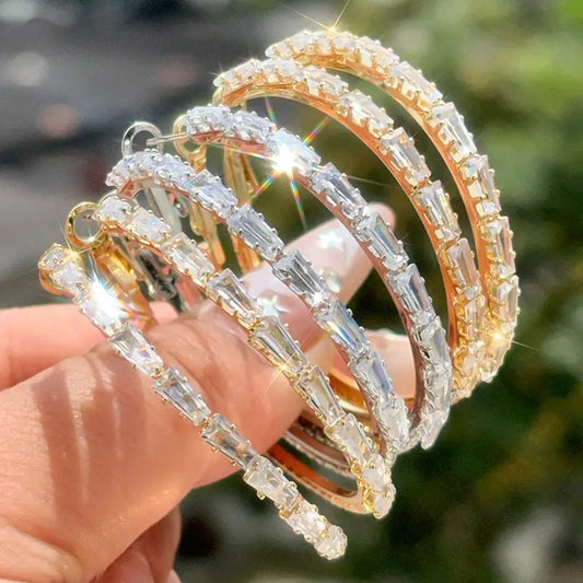 💎✨ PROMO FLASH 50% ! Boucles d'Oreilles Créoles Femme Zircone Cubique – Micro-Pavées, Cuivre, 3 Coloris, 45mm, Idéales Quotidien & Soirée 🎀