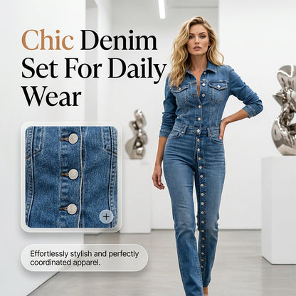 👖✨🔘 OFFRE LIMITÉE 50% DE RÉDUCTION! Ensemble en Jean Chic à Détails Boutonnés pour Femme – Jean Classique avec Boutons Détail, Coupe Avantageuse, Facile à Styliser – Parfait pour Journées Décontractées, Road Trips & Balades Urbaines 🏙️🛍️