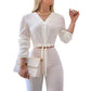 👗🌸✨ OFFRE LIMITÉE 50% DE RÉDUCTION! Haut Élégant à Col en V et Taille Nouée pour Femme – Style Portefeuille Flatteur, Tissu Doux, Chic Sans Effort – Parfait pour le Bureau, Déjeuners & Brunch du Week-end 💼🥗🌿