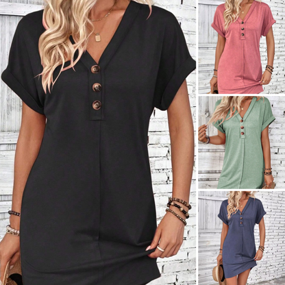 📢 PROMO LIMITÉE -40% ! ✨ Robe Femme Col V Boutons Manches Retroussées – Tissu Respirant Qualité, Coupe Flatteuse, 5 Couleurs Intemporelles · S–XL · Jour & Soir 🌸