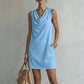 👗🌸✨ OFFRE LIMITÉE 50% DE RÉDUCTION! Robe Élégante Col Claudine Slim Fit – Sans Manches, Encolure Drapée Avantageuse, Poches Latérales – Parfaite pour le Travail, le Brunch ou le Thé de l'Après-Midi 💼🥂