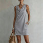 👗🌸✨ OFFRE LIMITÉE 50% DE RÉDUCTION! Robe Élégante Col Claudine Slim Fit – Sans Manches, Encolure Drapée Avantageuse, Poches Latérales – Parfaite pour le Travail, le Brunch ou le Thé de l'Après-Midi 💼🥂
