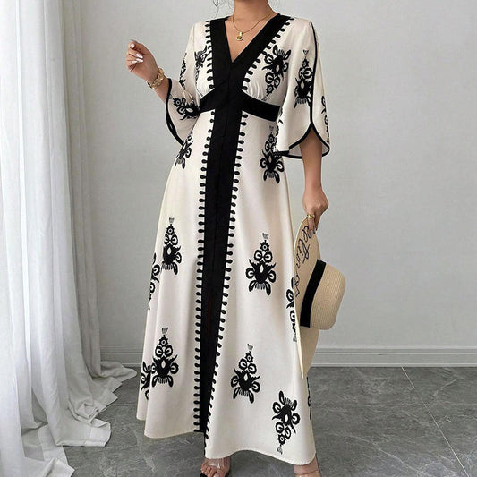 👗🌸✨ OFFRE LIMITÉE 50% DE RÉDUCTION! Robe Longue Imprimée à Col en V Élégante pour Femme – Silhouette Fluide, Tissu Doux, Encolure Avantageuse – Parfaite pour le Travail, le Brunch ou les Promenades de l’Après-Midi 👜🌿