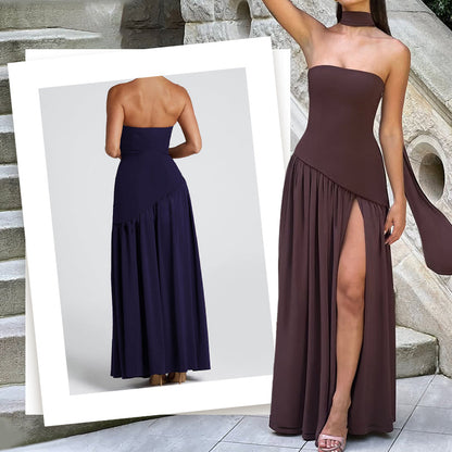 Women's Sexy Strapless Backless High Split Maxi Dresses