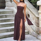 Women's Sexy Strapless Backless High Split Maxi Dresses