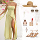 Women's Sexy Strapless Backless High Split Maxi Dresses