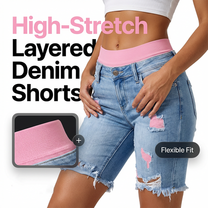 📢📢40 % DE RÉDUCTION !! ⏰Ensemble Short en Jean Déchiré et Legging Coloré pour Femme