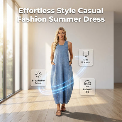 👗🔥 -50% ! Robe Maxi Jean Sans Manches Femme Poches – Denim Souple Respirant Aérien, Coupe Oversize Fluide Flatteuse Toutes Morphologies, Polyvalente Brunch Plage Bureau · Bleu · S à 3XL ✨