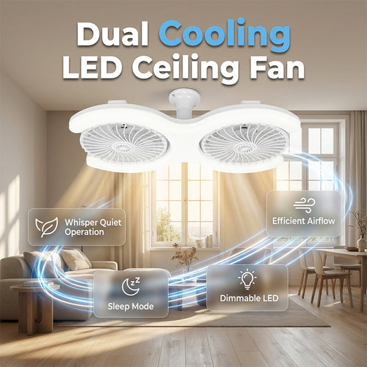 💡🌀 -50% ! Ventilateur de plafond LED double tête – 2 têtes indépendantes, 3 vitesses et télécommande – Idéal pour les grandes pièces ✨
