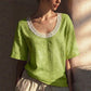🌸👚 PROMO FLASH 50% ! Blouse d'Été Vintage Dentelle Femme – Col V, Détails Crochet Faits Main, Tissu Coton-Lin Respirant, 5 Coloris, Tailles XS-3XL ✨