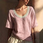 🌸👚 PROMO FLASH 50% ! Blouse d'Été Vintage Dentelle Femme – Col V, Détails Crochet Faits Main, Tissu Coton-Lin Respirant, 5 Coloris, Tailles XS-3XL ✨