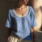 🌸👚 PROMO FLASH 50% ! Blouse d'Été Vintage Dentelle Femme – Col V, Détails Crochet Faits Main, Tissu Coton-Lin Respirant, 5 Coloris, Tailles XS-3XL ✨