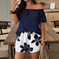 📢📢40% OFF !! ⏰Women's Off Shoulder Top and Floral Shorts Set
