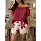 📢📢40% OFF !! ⏰Women's Off Shoulder Top and Floral Shorts Set